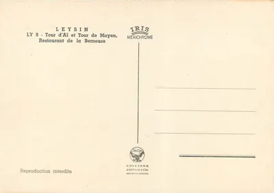 Leysin — Torre d'Ai e Torre de Mayen, Restaurante da Berneuse — Edições Jaeger & Cie — Verso