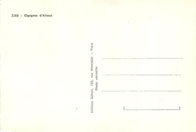 Cegonhas da Alsácia — Éditions Géhair, rue Marcadet, Paris — n° 2266 — Verso