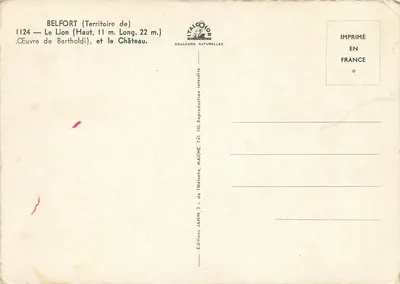 Belfort — Le Lion de Bartholdi et le Château — Éditions Janin — Verso