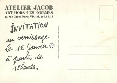 Atelier Jacob — Vernissage wystawy VerbenA — 12 stycznia do 12 lutego 1977 — Rewers