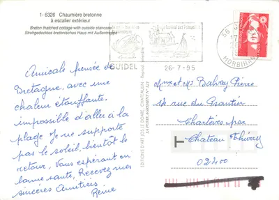 Casa bretón con escalera exterior — Ediciones Jos Le Dôare, n° 121 — Reverso