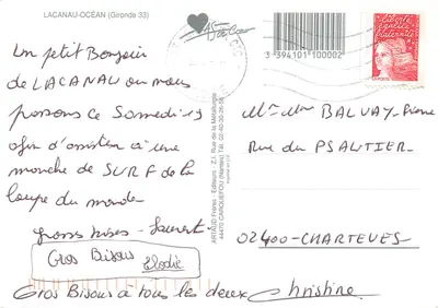 LACANAU-OCEAN — vista aérea da praia e do vilarejo — editor ARTAUD Frères — Verso