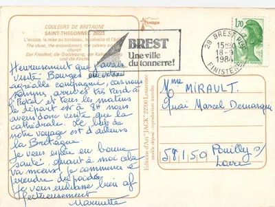 Saint-Thégonnec — Bretagne — Editora de Arte 'JACK' n°22700 — Verso