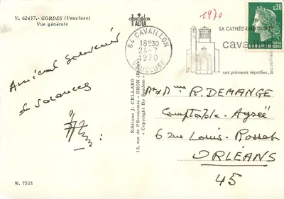 Gordes (Vaucluse) — Vista geral — Edições J. Cellard, n° V. 62437 — Verso