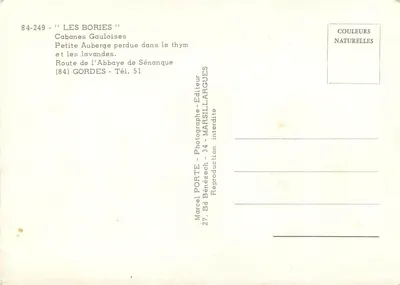 Les Bories — Cabanas Galas — Sénanque — Verso