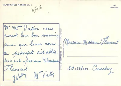 Barbotan-les-Thermes — wiersz Guillaume de Saluste — wydawca Cap-théojac n°50 — Rewers