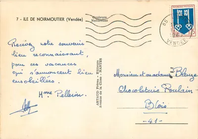Ilha de Noirmoutier — Carte postale turística — Artaud Frères, Nantes — Verso