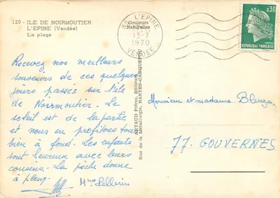 Ilha de Noirmoutier — A praia — Editor ARTAUD Frères, Nantes-Carquefou — Verso