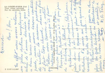 La Cadrière-d'Azur (Var) — Viejo pueblo provenzal, Rue des anciennes écoles — Impresor Mâcon "CIM" - 38-000 — Reverso