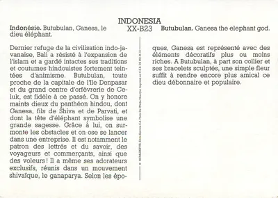 Butubulan, Ganesa, o deus elefante — Indonésia, série XX-B23, Édito-Service S.A. — Verso