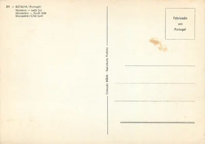 Bilhete postal moderno Batalha Portugal Mosteiro Lado Sul — Verso