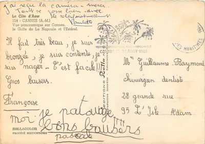 Panoramiczny widok na Cannes i Estérel — Wydawnictwo Rella, n°154 — Rewers