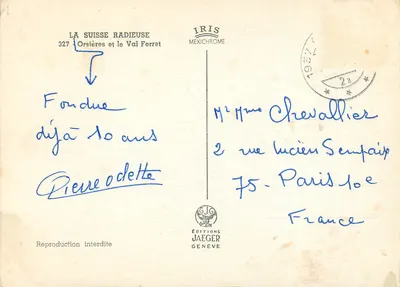 Orsières i Dolina Ferret — Szwajcaria promienna — Wydawnictwo Jaeger, nr 327 — Rewers