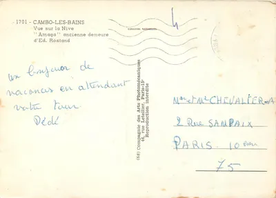 Cambo-les-Bains — Vista da Nive, 'Arnaga' antiga residência de Ed. Rostand — Compagnie des Arts Photomécaniques — Verso