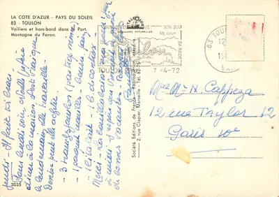 Puerto de Toulón — Veleros y lanchas en el Puerto Montagne du Faron — Ediciones de Francia, n° 3035 — Reverso