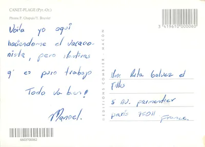 Canet-Plage — vista da praia, do carrossel e do cais — Éditions Combier, Macon — Verso