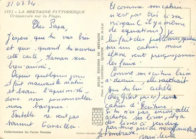 Crepúsculo na Praia — Bretanha pitoresca — Éditions Y. R. Chaudal, Quimper, n° 1193 — Verso