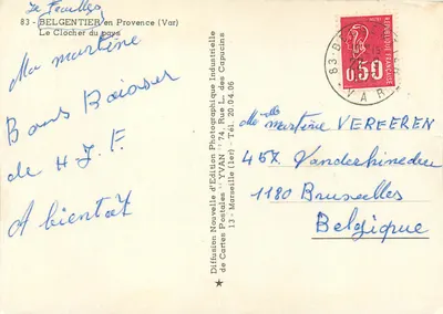 Belgentier in Provenza (Var) — Il Campanile del paese — Edizione Fotografica Industriale Yvan — Verso