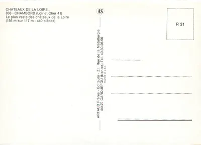 Chambord — najbardziej rozbudowany z pałaców Loary — wydawcy ARTAUD Frères — Rewers