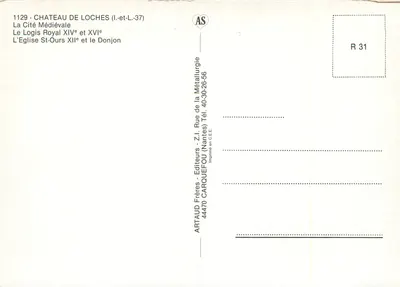 Zamek w Loches — Miasto Średniowieczne — Wydawcy ARTAUD Frères, Nantes — Rewers