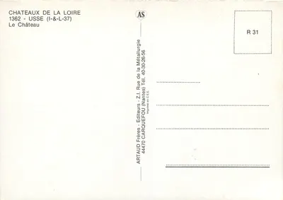 Castelo de Usse — Loire — editor Artaud Frères, série R 31 — Verso