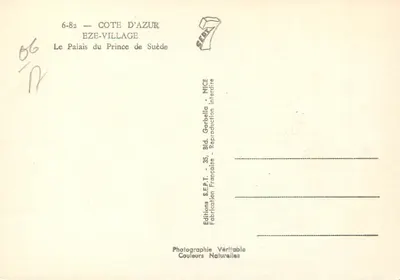 Eze-Village — Pałac Princesy Szwecji — Wydawnictwo Côte d'Azur — Rewers