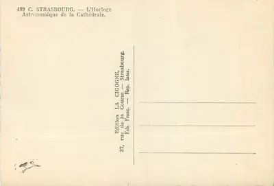 Strasbourg — Astronomiczny zegar katedralny — Wydawnictwo CICOGNE, Strasbourg — Rewers