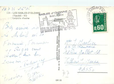 Les Sables-d'Olonne — O Poço do Inferno — Editor Artaud Frères — Verso