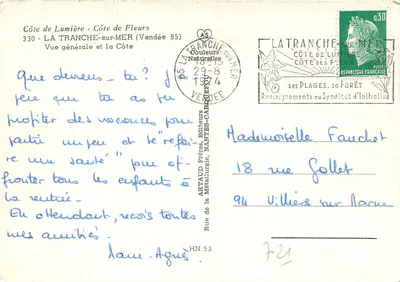 La Tranche-sur-Mer — Ogólny widok i wybrzeże — wydawca Artaud Frères, Nantes — Rewers