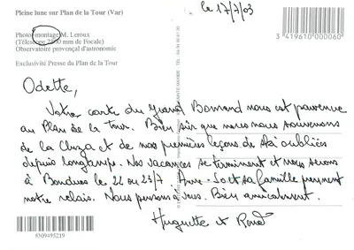 Plano da Torre — Lua cheia sobre o vilarejo — Photo-montage M. Leroux, Observatório provençal de astronomia — Verso