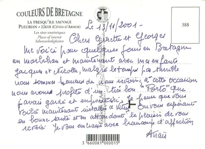 Pleubian — Presqu'île Sauvage — Éditions d'Art Couleurs de Bretagne n°388 — Verso