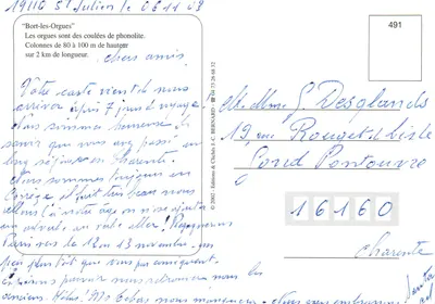 Bort-les-Orgues — Orgole, strumienie fonolitu — Éditions & Chèlés J.-C. BERNARD n°491 — Rewers