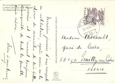 Monte Cervino ao nascer do sol — editor Pampalluchi AG, n° W 377 — Verso