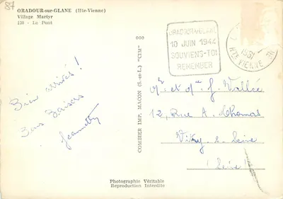 Oradour-sur-Glane — Aldeia Martir — O Ponte — Combier Imp. Macon (S.-et-L.) — Verso