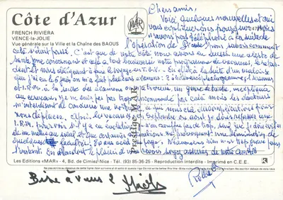 Vence-la-Jolie — vista geral da cidade e da cadeia dos Baux — Les Éditions MAR — Verso