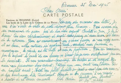 As margens do rio Loire e o Castelo de La Roche — Ao redor de Roanne (Loire) — Carta postal impressa — Verso