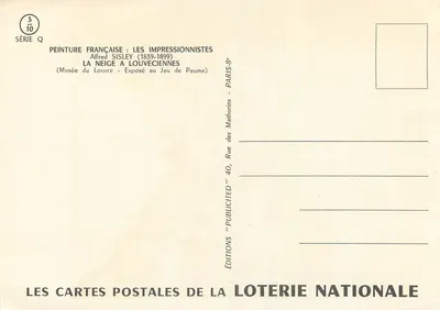 Śnieg w Louveciennes — Alfred Sisley (1839-1899) — Éditions de la Loterie Nationale, Série Q — Rewers