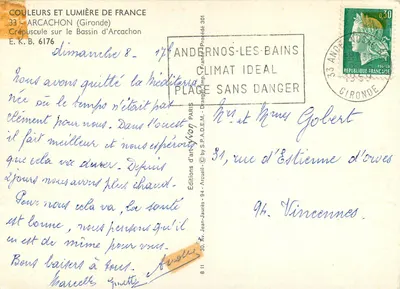 Arcachon — zachód nad basenem Arcachon — Éditions d'art Arcueil — Rewers