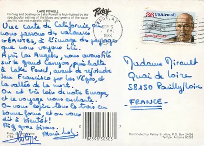 Lago Powell — paisagem de falésias vermelhas e lago — editor Petley Studios, n° 1788 — Verso