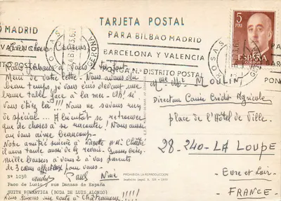 Sujeito: Dançarinos em traje de casamento — Editor: Paco de Lucio y sus Danzas de Alonso — N° 1038 — Verso