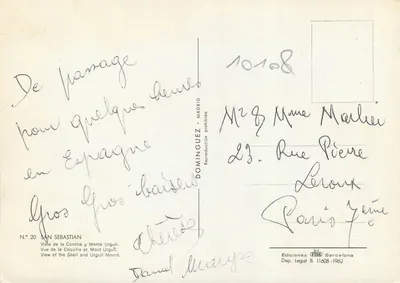 San Sebastián — View of the Concha and Monte Urgull — Dominguez Editions, No. 20 — Back