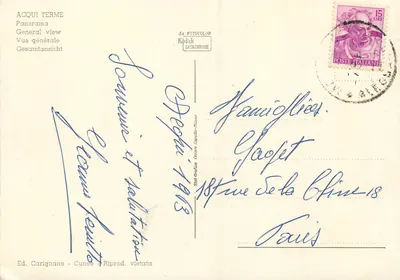 Acqui Terme — Panorama — Ed. Carignano - Cuneo — Verso