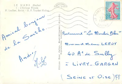 Zegar kwiatowy — Le Mans (Sarthe) — Wydawnictwo René Galois — Rewers