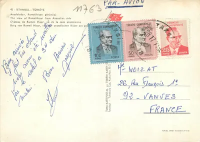 Widok zamku Rumelihisar — Izmir, Turcja — wydawca Tuna Kartpostal — Rewers