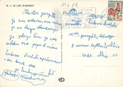 O Lago d'Annecy — vista panorâmica — editor Séviter, n°16 — Verso