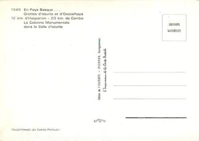 Grotten van Isturitz en Oxocelhaya — De Monumentale Kolom in de Halle van Isturitz — Editie van Europa, Sarreguemines — Achterkant