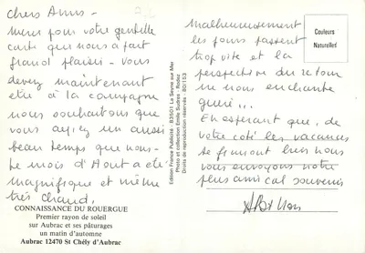 Aubrac - Pierwszy promień słońca jesieni — Wydawnictwo France Publicité - 83501 La Seyne-sur-Mer — Rewers