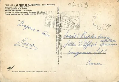 Pont de Tancarville — Seine-Maritime — Ed. Le Pont de Tancarville N° 7.013 — Verso
