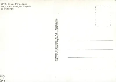 Em PROVENCE — Jovens Provençais - Velho Mas - Capela — Edições de Provence G.A.L. — Verso