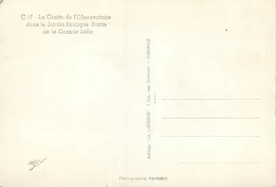 A Gruta do Observatório — na Jardim Exótico, Parte da Grande Sala — Edição 'LA CIGOGNE', Mônaco — Verso